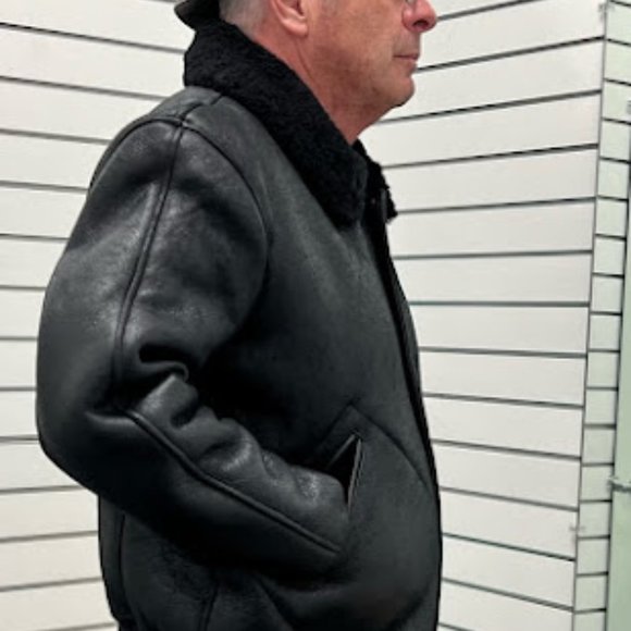 Chevignon Men's Aviator Black Leather Jacket Size XXL - Picture 4 of 14